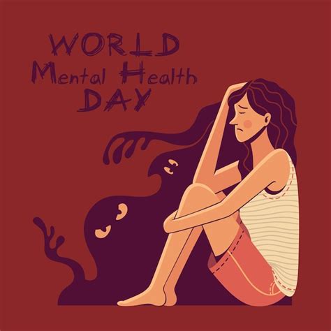 premium vector world mental health day illustration of a woman with a depressed covered in