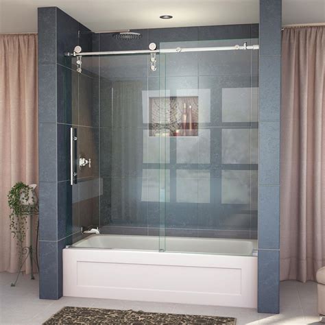 Dreamline Enigma Z 56 To 59 In W X 62 In H Frameless Sliding Shower Door In Polished Stainless