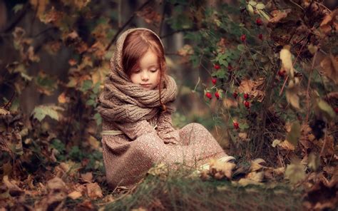 Find the perfect cute girl with red hair stock photo. Wallpaper Cute little girl, red hair, scarf, red berries ...