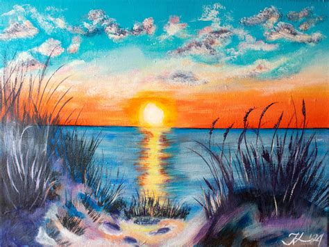 Beach Sunset Seascape Painting Jovana Lipovac Art