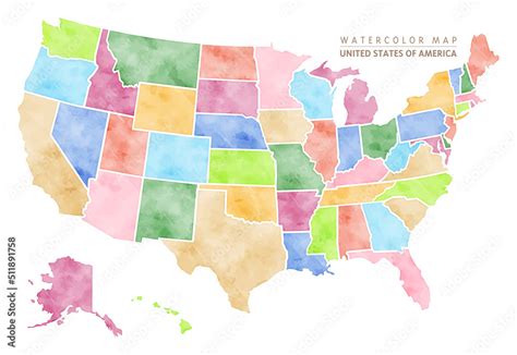 Watercolor Map Of Usa United States Of America Stock Vector Adobe Stock