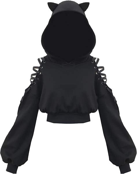 Sweatshirts Women Gothic Punk Cat Ears Hoodies Goth Kpop Black Loose