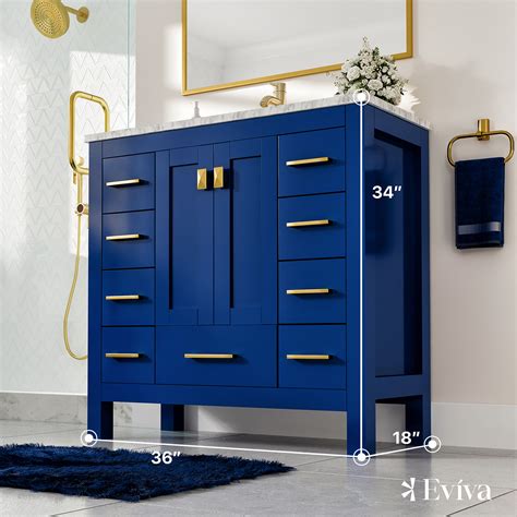 Eviva Hampton 36 X 18 Inch Blue Transitional Bathroom Vanity With White Carrara Countertop And