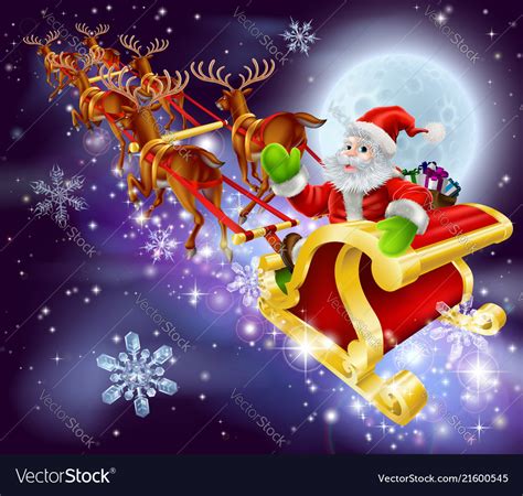 Christmas Santa Flying In His Sled Or Sleigh Vector Image