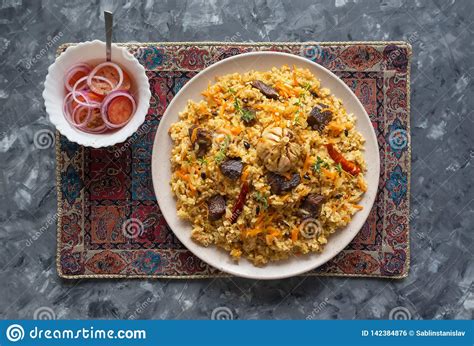 Lamb Pilaf On A Big Plate Asian Traditional Dish Stock Photo Image