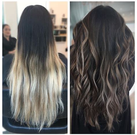 Light blonde hair with dark roots. Hair transformation, dark to light brown balayage #ombre # ...