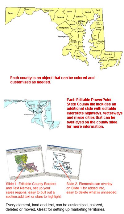 Maryland Editable US Detailed County And Highway PowerPoint Map MAPS