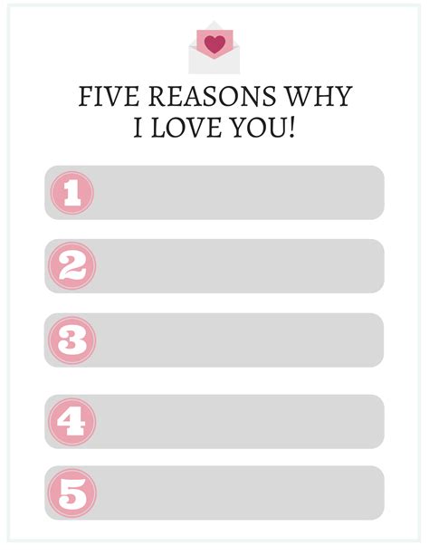 Five Reasons Why I Love You Free Printable For Valentines Day