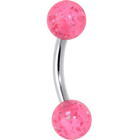 16 Gauge 14 Steel Acrylic Glitter Pink Curved Barbell Bodycandy