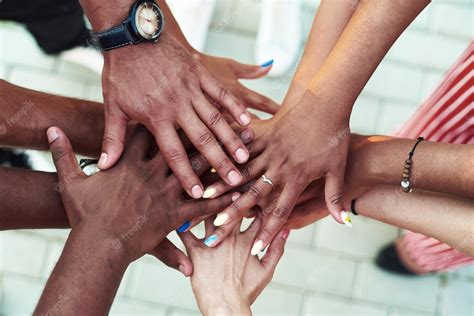 Premium Photo Black People With Hands Joined Group Of People Stacking