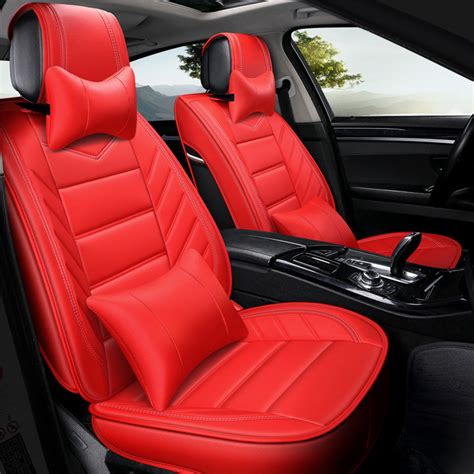 US Deluxe Car Seat Cover Bright Red Leather Front Rear 5 Seats Cushion