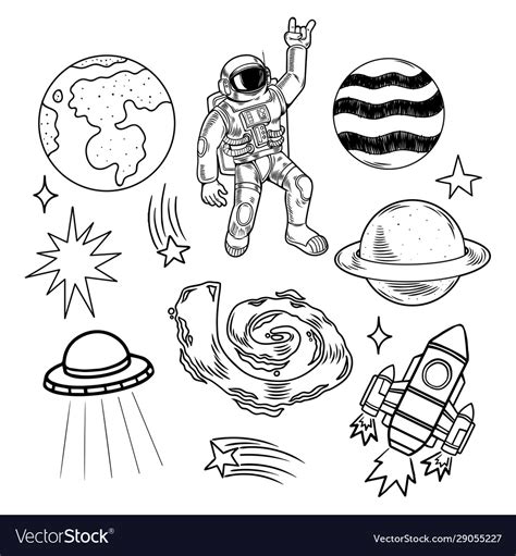 Space Set Design In Sketch Style Royalty Free Vector Image