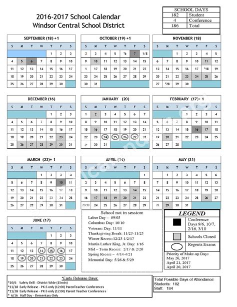 2016 2017 District Calendar Windsor Central School District