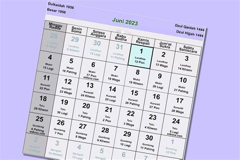 Tabel Kalender Jawa Juni 2023 Detil Hari Pasaran Dan Hari Baik