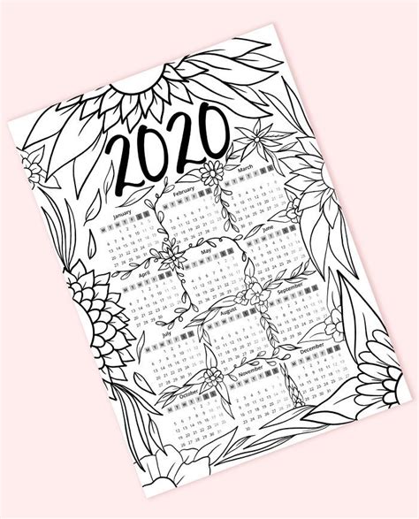 Free Coloring Page 2020 Calendar Audrey Chenal