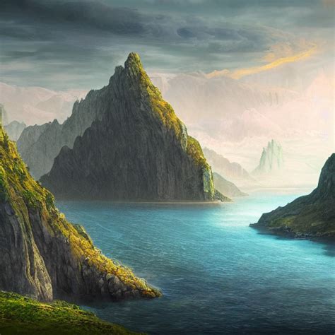 Krea Basalt Cliffs And Mountains Floating Islands Fantasy Landscape