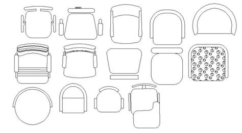 Multiple Small Chairs Top View Elevation Blocks Drawing Details Dwg