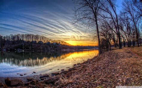 Hd Sunset On A River In Autumn Hdr Wallpaper Download Free 55318