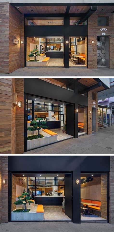 The Facade Of This Modern Coffee Shop Is Open To The Street And Defined By A Dual Black Door