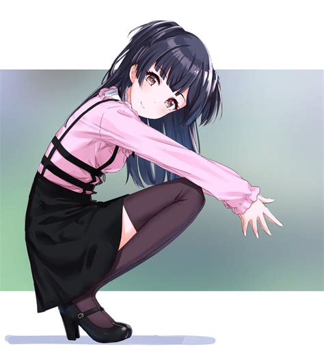 anime girl squatting