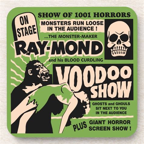 Vintage Spook Show Poster Art Voodoo Skull Drink Coaster Zazzle
