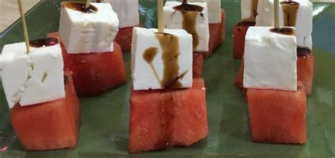 Melon Feta Bites With Rustlin Robs Strawberry Balsamic Vinegar