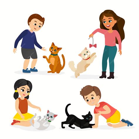 Premium Vector Illustration Set Of Children And Cats Happy Funny