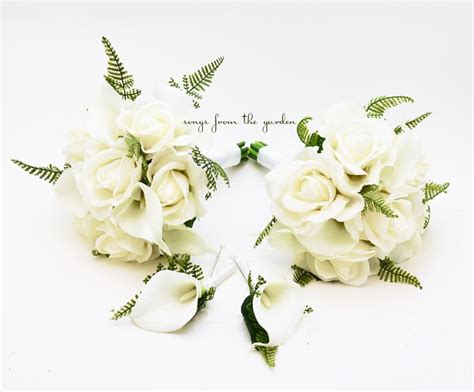 Wedding Party Bouquets Real Touch White Calla Lily Bridesmaids Bouquets