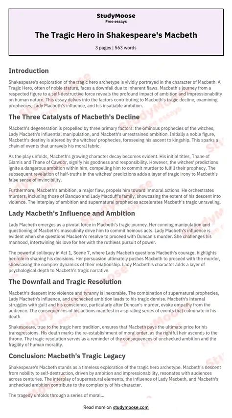 The Tragic Hero In Shakespeares Macbeth Free Essay Example