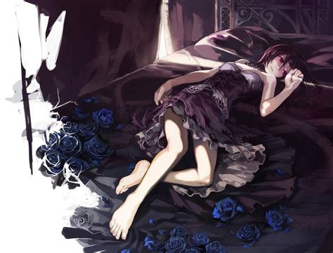 Aoin Lying Down Anime Girls Anime Flowers Barefoot In Bed Bed Legs Fantasy Girl Hd