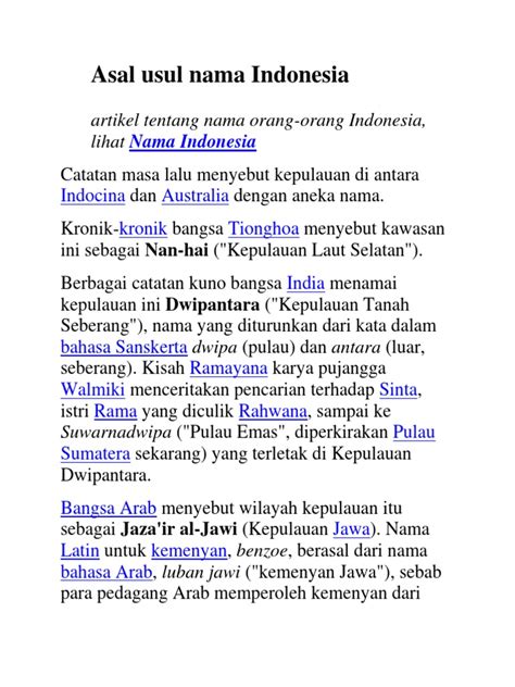 Asal Usul Nama Indonesia Pdf