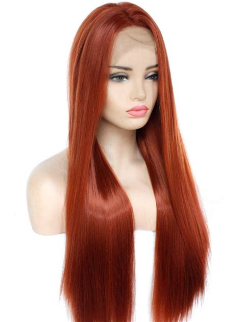 130 Dark Auburn Long Straight Lace Front Wig Synthetic Wigs Babalahair