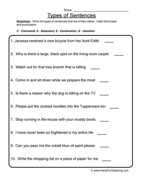 Types Of Sentences Worksheet • Have Fun Teaching