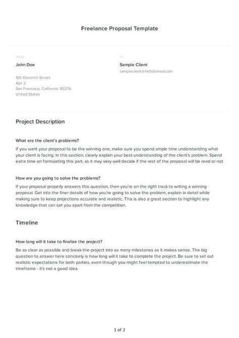 Freelance Proposal Template Freelance Project Proposal Bonsai