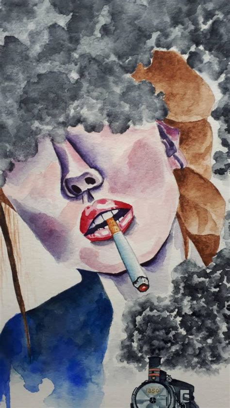 Girl Smoking Portrait Watercolor Painting Original Steam Etsy