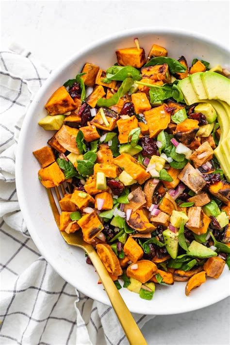 Place sweet potatoes into a saucepan, cover with 2 cups water, and bring to a boil. Roasted Sweet Potato Salad | Recipe in 2020 | Salad with ...