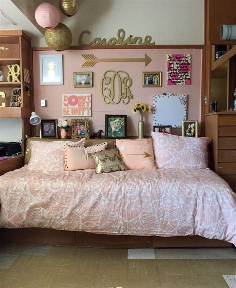 Pink And Gold Is Perfect For Preppy Dorm Rooms Dorm Room Decor Preppy Dorm Room Girls Dorm Room