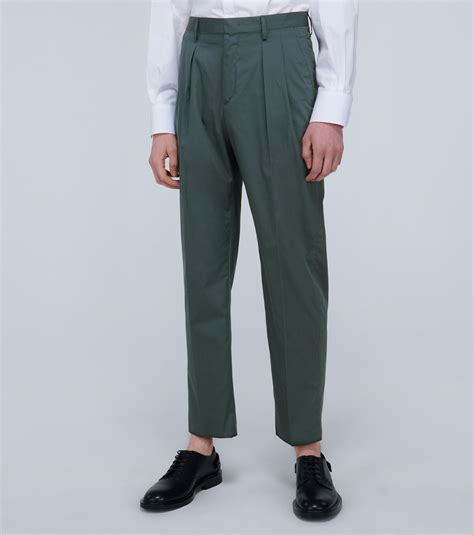Valentino Double Pleated Cotton Silk Pants In Grey Gray For Men Lyst