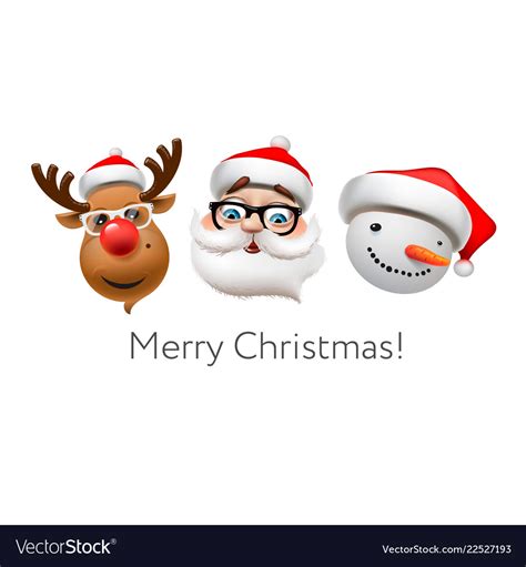 Holiday Emoticon Set Icons Christmas Emoji Vector Image