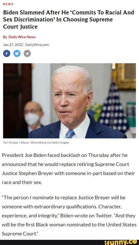 news biden slammed after he commits to racial and sex discrimination in choosing supreme court