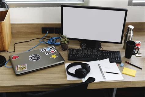 Computer Screen With Design Space On Office Table Working Stock Image