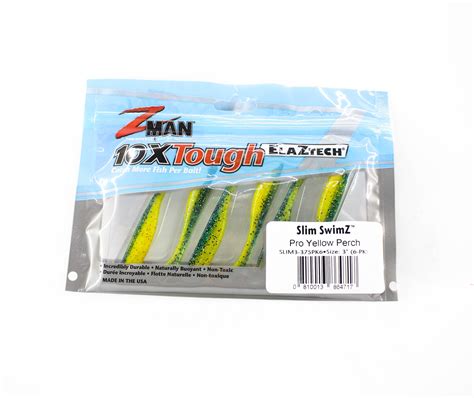 Zman Soft Lure Slim Swimz 3 Inch 6 Per Pack Pro Yellow Perch 4717