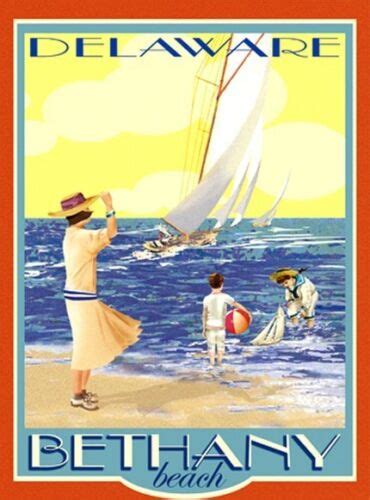 Bethany Beach De Sailboat Vintage Deco Style Travel Poster By Aurelio