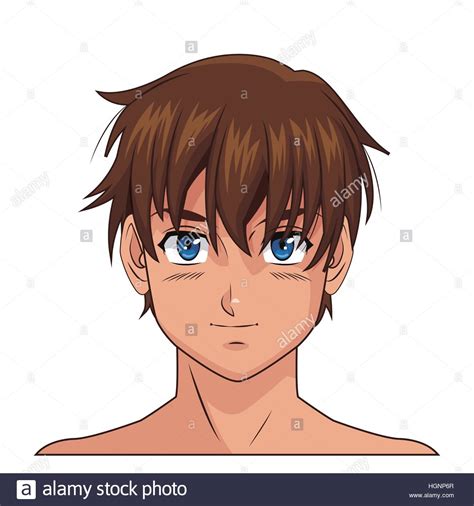 Anime boy, hoodie, blue eyes, headphones, painting. portrait face manga anime boy blue eyes brown hair Stock ...