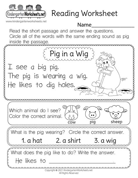 Reading Worksheet For Kids Free Kindergarten English Worksheet For Kids