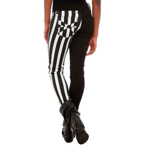 Royal Bones By Tripp Black And White Stripes Split Leg Skinny Jeans Hot Topic Black And White