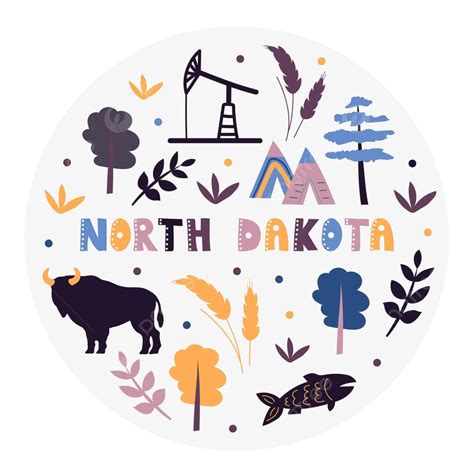 Collection Of Usa State Symbols North Dakota Vector Illustration Vector