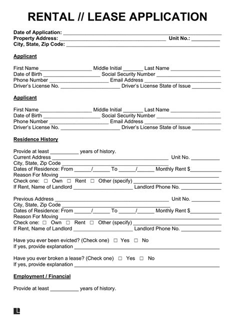Free Rental Application Form Pdf And Template