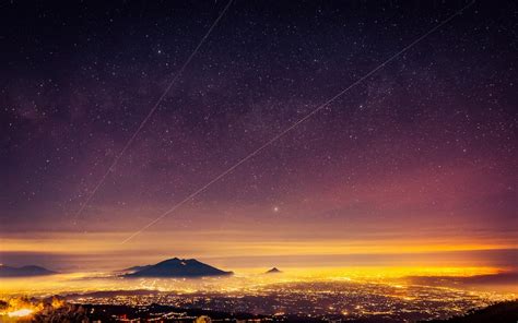 Free Download Hd Wallpaper Volcano Under Starry Sky Aerial Photo Of