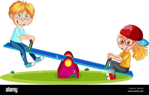 Kids Playing Seesaw Cartoon Illustration Stock Vector Image And Art Alamy